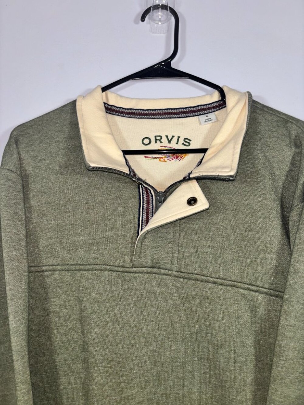 Orvis Men’s Heathered Olive Green Quarter Snap Fleece Pullover Size XL
